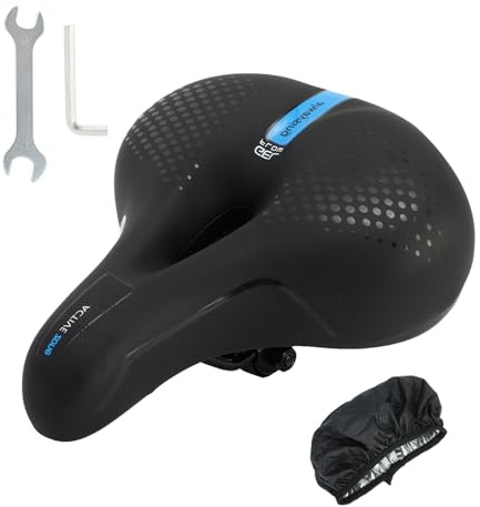 BWBIKE Large Comfortable City Bike Seat Wide Saddle Shock Absorbing Memory Foam Padded Exercise Bicycle Seat Waterproof Leather Cover Universal Soft Replacement Cycling Cushion