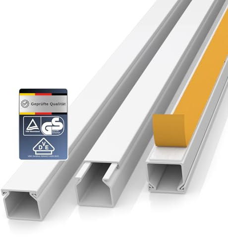 20m (1,6 x 1,6 x 100 cm) Selbstklebender Kabelkanal in Weiß für effizientes Kabelmanagement und Kabelführung am Schreibtisch, Boden oder an der Decke - ideal zur sauberen Kabelverlegung ohne Bohren