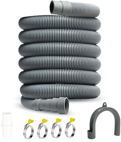 Storystore dräneringsslang förlängning, 3 m universell tvättmaskinsslang förlängning med bygelanslutningar och slangklämmor, tvättmaskin diskmaskin avloppsslang set