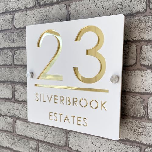 Targhetta numero civico personalizzata 3D in acrilico bianco e oro, numeri galleggianti, segnaletica resistente alle intemperie per porte interne ed esterne, ideale per casa, hotel, appartamento,