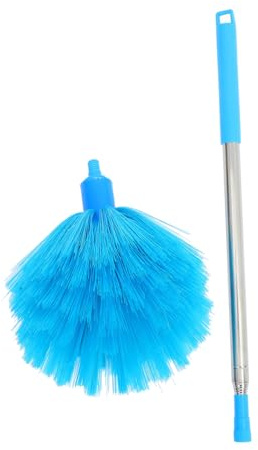 Mobestech Balai Toile Araignée Télescopique à Poils Durs pour Plafond Haut Balai Extension Léger Et Réutilisable Brosse Nettoyante pour Toiles Araignée Et Poussière Bleu Ciel