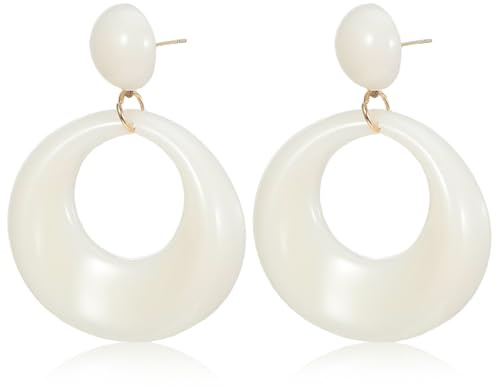 1 Paar 70er Jahre Vintage Ohrringe Weißen Hohle Runde Ohrringe Harz Ohrstecker für Damen Weiß Harz Creolen Ohrhänger Geeignet für Partys Tänze Kostümparty