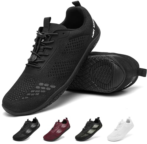 Geweo Barfotaskor Herr Dam Andningsbar Bekväma Barefoot Shoes med Breda Tårbox Träningsskor Stabilitet CrossFit Fitness Trail Running Vandringsskor Zero-Drop Gymnastikskor Sneakers Unisex Svart 41EU