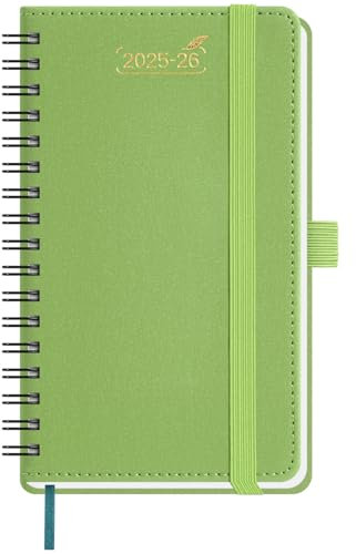 BEZEND Taschenkalender 2026 klein (Juli 25-Dez 26), Kalender 25/26 Wochenplaner A6 1 Woche 2 Seiten, Terminplaner Ringbuch 25/26 mit PU-Leder Softcover, Fruchtgrün