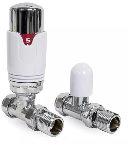 Vannes thermostatiques droites pour radiateur TRV et Lockshield Pack 15 mm x 1,27 cm Style Drayton TRV4 Chrome/blanc – TCEM