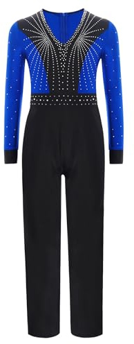 ranrann Justaucorps Gymnastique Garçon Enfant Combinaison Patinage Artistique Tenue Danse Latine Jazz Strass Costume Bleu 15-16 ans