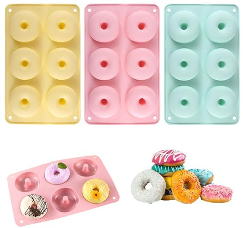 VireEyU Set de 3 moldes para donuts de silicona premium, con revestimiento antiadherente, resistente al calor hasta 230°C, ideal para donuts, bagels, apto para horno y microondas.
