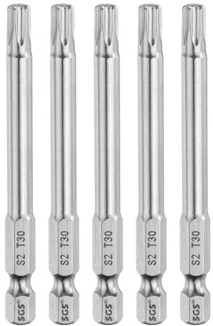 QUARKZMAN 5 Pièces Embout de Tournevis Torx Magnétique, T30 1/4 Hex Tige Longueur 75 mm Embout de Vissage Long Hexagonal en Acier S2 pour Retirer les Vis de Fixation Outils électriques