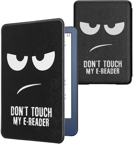 kwmobile Schutzhülle für Amazon Kindle (2022/2024) Hülle - eReader Flip Case mit Auto Sleep Funktion - Don't Touch My E-Reader mit Weiß Schwarz