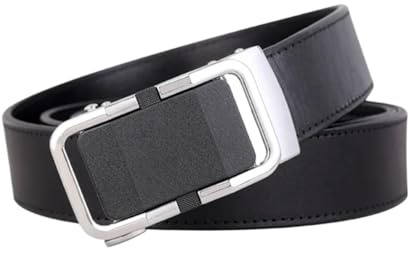ZNTIHZ Herren-Gürtel 1 Stück Gürtel Business Herren Echtledergürtel Mattierter automatischer Legierungsschnallengürtel Für Täglich, Arbeit(Black,110cm)