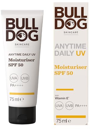 BULLDOG SKINCARE Anytime Daily UV Face Moisturiser for Men, SPF 50, 75ml
