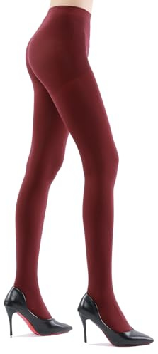 G&Y Women's 80D Opaque Red Tights, Thick High Waist Soft Tights Control Top Pantyhose Stretch Nylons