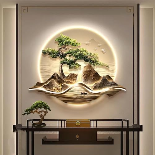 MESCXTY Peinture Murale 3D avec éclairage,décoration Murale à Brancher,Tableau décoratif LED en Relief,décoration Murale créative à Suspendre pour Salon,entrée,Couloir (D,70 x 55 cm)