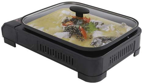 Garbenat Gas Campingkocher 2 In 1 Gaskocher und Grillplatte 2.1KW Barbecue Tischgrill mit Grillplatte und Deckel 45x30.5cm Edelstahl Campingkocher für Innen- und Außenbereich, Camping