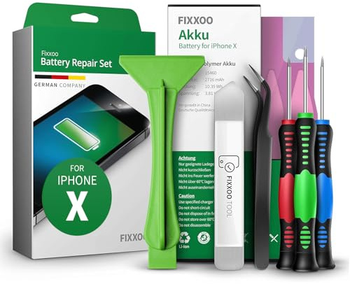 GIGA Fixxoo® Handy Akku Reparatur Set für iPhone X [inkl. Werkzeug-Kit & Anleitung] - Original Kapazität - Ersatzakku für einen einfachen Austausch - Batterie für iPhone X