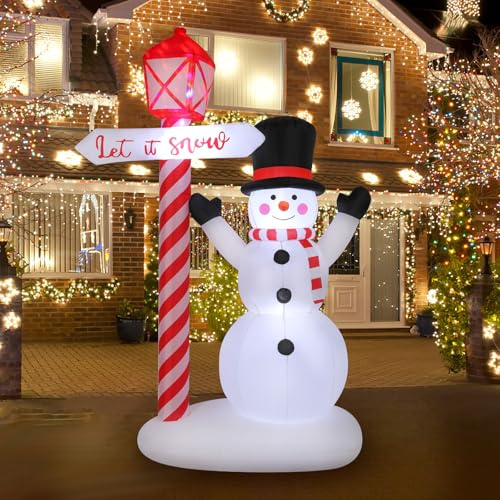 Lewondr Weihnachts-Inflatables, Wasserdichte leuchtende Schneemann-Weihnachtsdekoration, Aufblasbare Weihnachtshof-Dekoration mit integrierter LED-Beleuchtung, Outdoor-Weihnachts-Inflatable für Garten