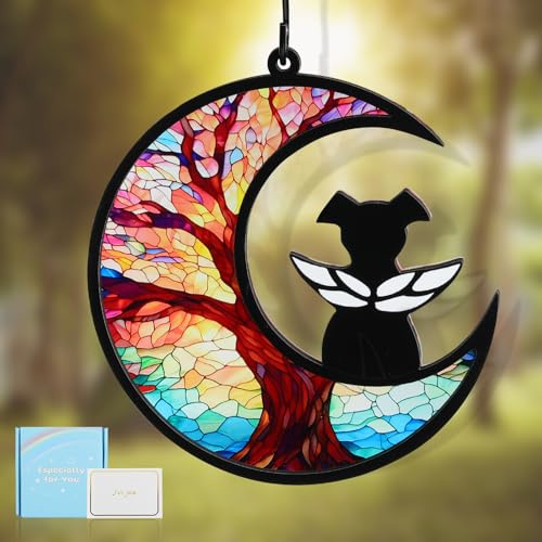 VavoPaw Pet Memorial Suncatcher for Dogs, DIY Name Dog Memorial Suncatcher | Pet Loss Sympathy Gift, Personalized Decorations in Loving Memory for Loss, Tree of Life & Angel Puppy