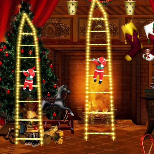 BGIUSQF 2M Papá Noel Escalador, Cadena de Luces LED de Papá Noel, Luces de Navidad, Papa Noel Colgante, Luces Navidad Exterior, para Casa,Balcón,Arbol de Navidad