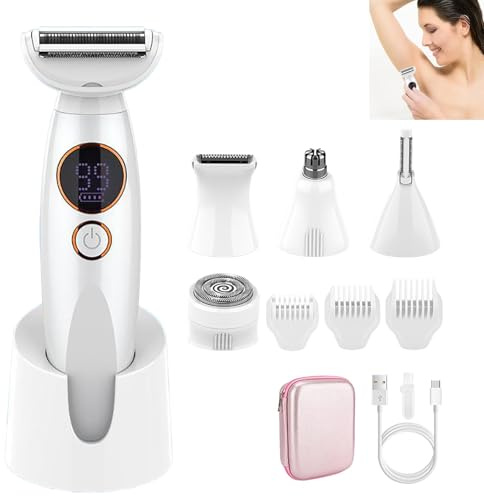 Rasoir Femme 5 En 1,Epilateur Electrique Femme,Epilateur Visage Avec Affichage Led De Batterie,Pour Bikini, Jambes, Aisselles Et Nez
