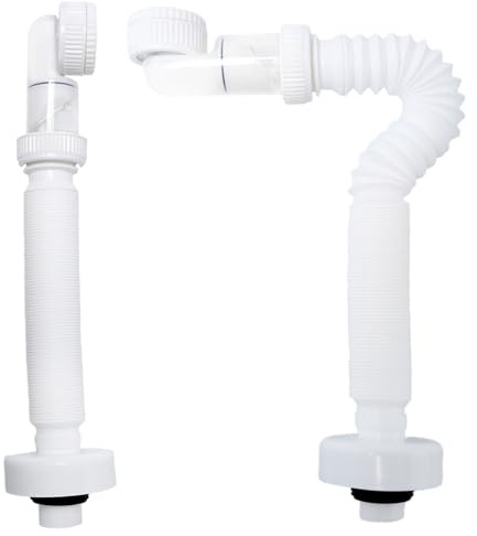 Sxutop 2 Pezzi Sifone da 1 1/4 Pollici Tubo di Scarico Flessibile Scarico Lavandino Bagno Sifone Salvaspazio Regolabile Flessibile Tubo Scarico per Lavabo Bagno Cucina, Estensibile da 380 a 930 mm