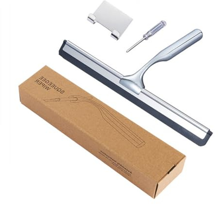 Sitbfoam Rasqueta de ducha, 30,5 cm, de acero inoxidable, para puerta de cristal, ducha, con soporte, para baño, ventana, espejo, cristal de coche (plata)