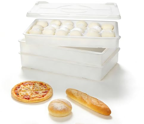 HAKKA FOOD PROCESSING 3 Pack Pizza Dough Proofing Box，22.8L Commercial Dough Fermentation Tray With Lid 60x40x9.5cm Stackable Bread Plastic Storage Box (3 Box and 1 Lid)