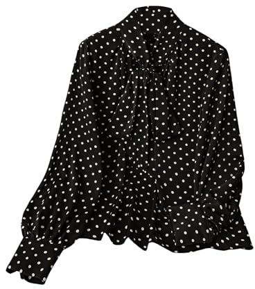 GORGLITTER Damblus, elegant skjorta, stora storlekar, blus, skjorta, långärmad blustopp, prickar, kontor, fritidströja, skjorta, tunika med rosett, svart, XL