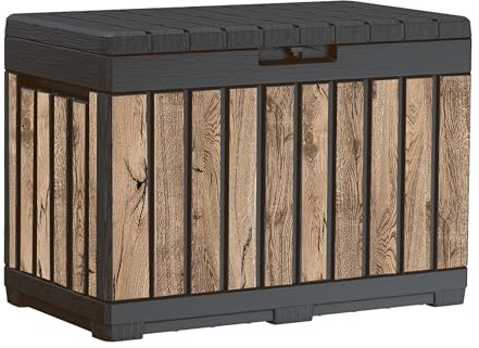Keter Gartenbox Kentwood 190 Liter in Holzoptik Pinie aus Kunststoff, witterungsbeständig, UV-resistent mit Sitzfunktion