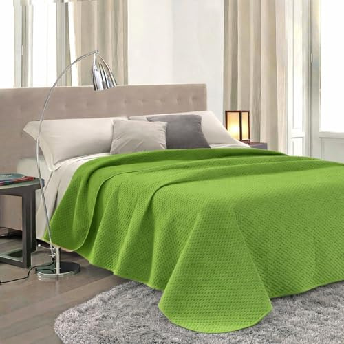 Trapuntino Primaverile Estivo Tinta Unita Double Face, Copriletto Trapuntato Leggero, Coperta Leggera in Morbida Microfibra, Bi-Colore, Imbotittura 80gr/mq, Made in Italy (Verde, Singolo)