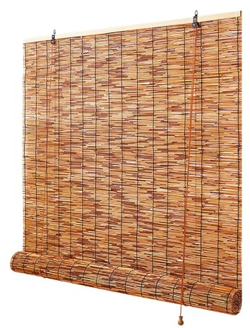 Naturel Store Enrouleur Roseau Store Bambou Intérieur Exterieur Imperméables Rideau de Paille Occultant 70% Anti-UV Intimité Pour Terrasse Jardin Gazebo 50 90 100 140 150 160cm Sur Mesure(W140xH200cm)