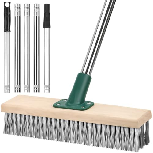 VDSTAR Stahldrahtbesen mit Teleskopstiel 145 cm Drahtbesen Edelstahl | Stahlbesen zum Entfernen von Moss, Unkraut und Pflastersteine, Robust Stahldrahtbesen für Garten, Deck, Terrasse