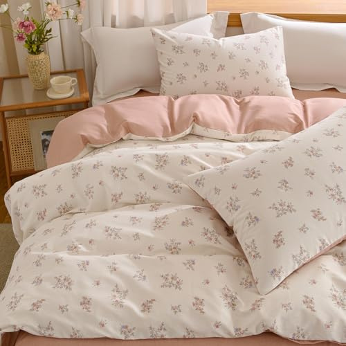 Sedefen Bettwäsche 135x200 Baumwolle Blumen Blush Weiß Wendebettwäsche | Renforce,Oeko-TEX zertifizierte,Aesthetic Bettwäsche für Allergiker,Bettbezug mit Reißverschluss 1 Kissenbezug 80x80