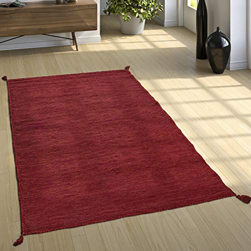 Paco Home Designer Teppich Webteppich Kelim Handgewebt 100% Baumwolle Modern Meliert Rot, Grösse:160x220 cm