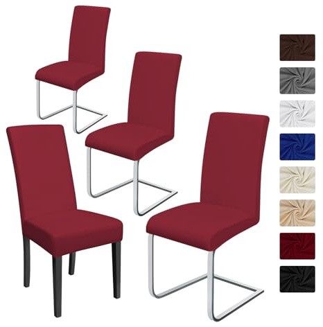 Stuhlhussen 4 Stück Stretch-Stuhlbezug elastische moderne Husse Elasthan Stretchhusse Stuhlbezug Stuhlüberzug bi-elastic Spannbezug sehr pflegeleicht und langlebig Universal (Packung von 4, Rotwein)