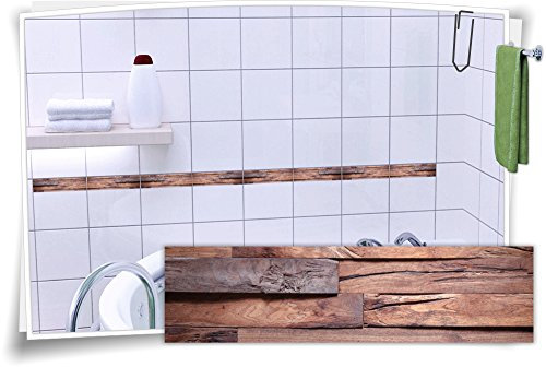 Medianlux Fliesenaufkleber Fliesenbordüre Bordüre Fliesen Holz Kachel Aufkleber, 20 Stück, 25x6,5cm (BxH)