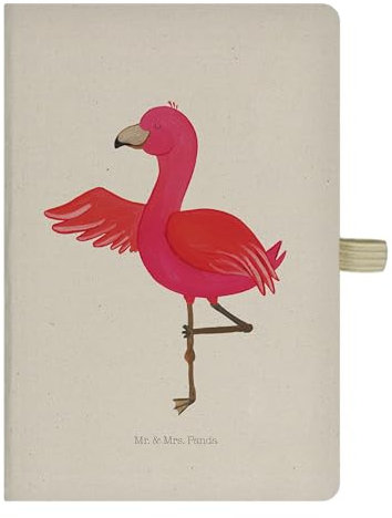 Mr. & Mrs. Panda DIN A5 Baumwoll Notizbuch Flamingo Yoga - Geschenk, Notizheft, Eintragebuch, Kladde, Rosa, Yogapose, entspannt, Schreibbuch,