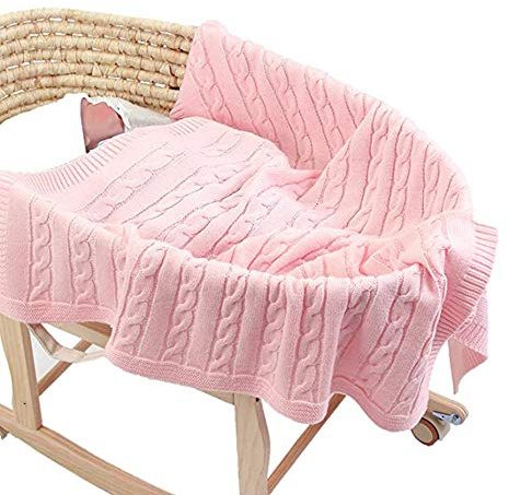 Strickdecke Babydecke Kuscheldecke im Freien, Odot Kinderwagen Kinderdecke Winddicht Krabbeldecke Perfekt für Mädchen und Jungen Babys Geschenkverpackungen Hergestellt (Baby Pink,100 x 80 cm)