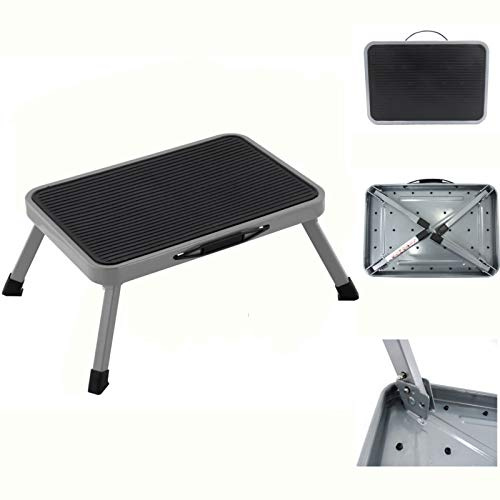 Autofather - Scaletta a gradino singolo pieghevole per roulotte, camper, camper, camper, camper, portata massima fino a 150 kg, sgabello in acciaio resistente con piedini in gomma antiscivolo