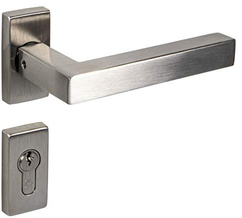 Gedotec Poignée de porte rosace ovale cylindre profilé PZ | Ensemble de poignées de porte | MILAN 102 | 1 kit ferrure de porte en acier inoxydable en forme de L | 1 paire Garniture de porte