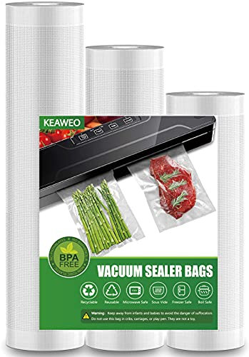 KEAWEO Vacuum Sealer Bags, Food Vacuum Seal 3 Rolls 12M for Sous Vide Cooking, Microwave, Freezer, Food Storage Preservation Seal Meal, Reusable, BPA Free Fit All Sealer Machines 20cm/25cm/28cmx 400cm