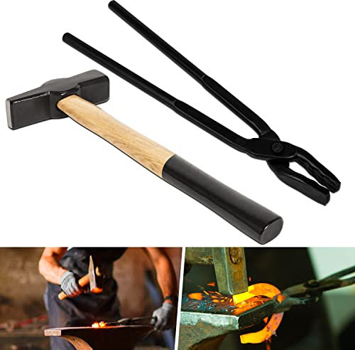 Upgraded Blacksmith Wolf Jaw Tong & Professional Blacksmiths’ Hammer Set, Replace OEM#0000811-1000 Cross-Peen Swedish Pattern Hammer (16 inch set)