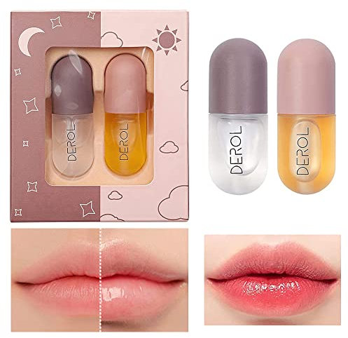 Lip Plumper- Brillo De Labios, Relleno Labial Natural, Juego De Brillo De Labios Hidratante Y Reparador De DãA Y De Noche Para Dar Volumen E HidratacióN A Los Labios
