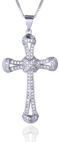 Halukakah Collier Pendentif Croix pour Hommes en Moissanite, 1,0 ct de Diamants Cultivés en Laboratoire,Plaqué Or Blanc Platine 925 Argent Sterling,Chaîne en Boîte 45cm,Bijoux Religieux de Luxe Cadeau