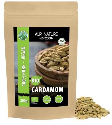 Organic Cardamom Pods 200g 7.1 oz by Alpi Nature, Whole Green Cardamom Pods with Seeds for Cooking