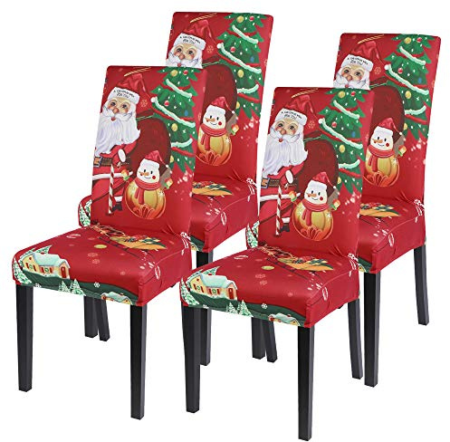 SearchI 4/6 PCS Weihnachtlich Stuhlhussen Stretch Weihnachten Stuhlbezug Universal Festlich Chair Cover Moderne Xmas Stulabdeckung Esszimmer Partys Bankett Beschütze (Weihnachtsmann, 4PCS)