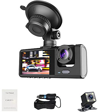 Aumotop 1080P DVR Dashcam Cámara Coche, Camara Coche Vigilancia, Frontal e Interior y Trasera, 2 Pulgadas Pantalla, Soporte de Visión Nocturna Grabación en Bucle Bloqueo de una tecla