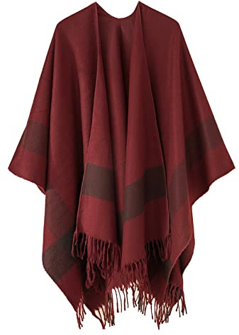 Danfiki Damen Poncho Schal Cashmere Feeling Strick Cape Cardigan