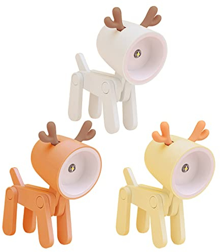 3 Pezzi Luce per Lettura Libri a Letto a Pila, Luce Notturna Bambini LED, Luce Lettura Libro Notturna Bambini, Lampada Neonato Notturna Dinosauro / Cane / Cervi Pieghevole Animali Regali Natale (A)