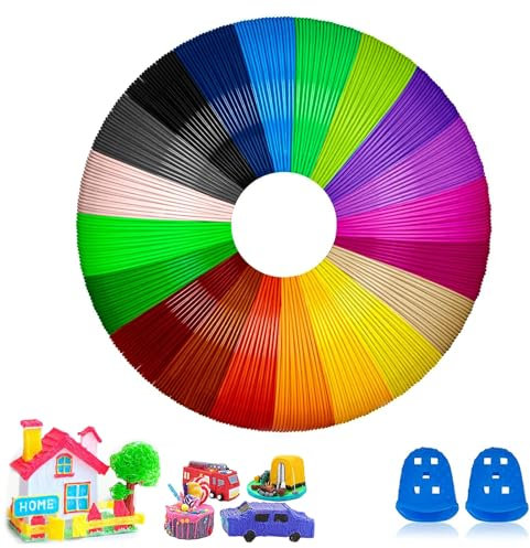 3D Stift PCL Filament 1,75 mm, 20 Farben 3D Druck Filament 1,75mm, 3D Stift Farben, Insgesamt 100M, PCL-Filament-Nachfüllungen für 3D-Drucker-Druckstift Niedrige mit 2 Fingerschutz