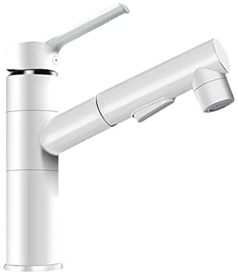 Wasserhahn Bad Ausziehbar Einhebelmischer Waschbecken 180 °Schwenkbarer Spültischarmatur mit Brause für Gäste WC, Badezimmer,Weiss